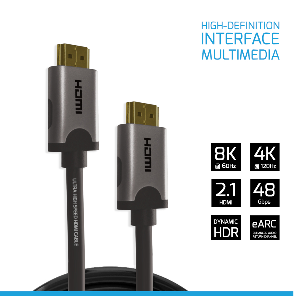 Cavus 2.1 Ultra HDMI kabel - 8K 60Hz - 4K 120Hz - Dynamic HDR - eARC - 48Gbps - 1 meter