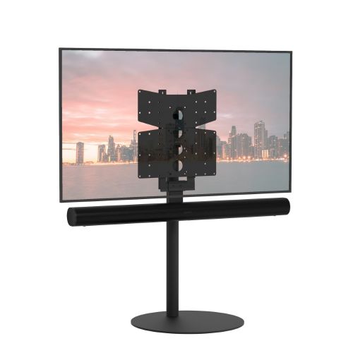 Cavus Sphere Vloerstandaard met Universele Soundbar Houder – Stijlvol, Stabiel & Functioneel – Trendy Zwart Staal – VESA 75x75 tot 400x400