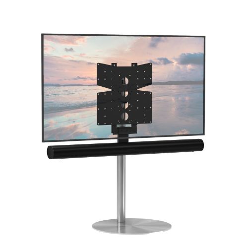 Cavus Sphere Vloerstandaard met Universele Soundbar Houder – Stijlvol, Stabiel & Functioneel – RVS – VESA 75x75 tot 400x400